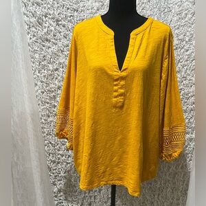 Ava & Viv Mustard Yellow BOHO Top, QUATER ELASTIC HEM SLEEVES , PLUS SIZE 2X